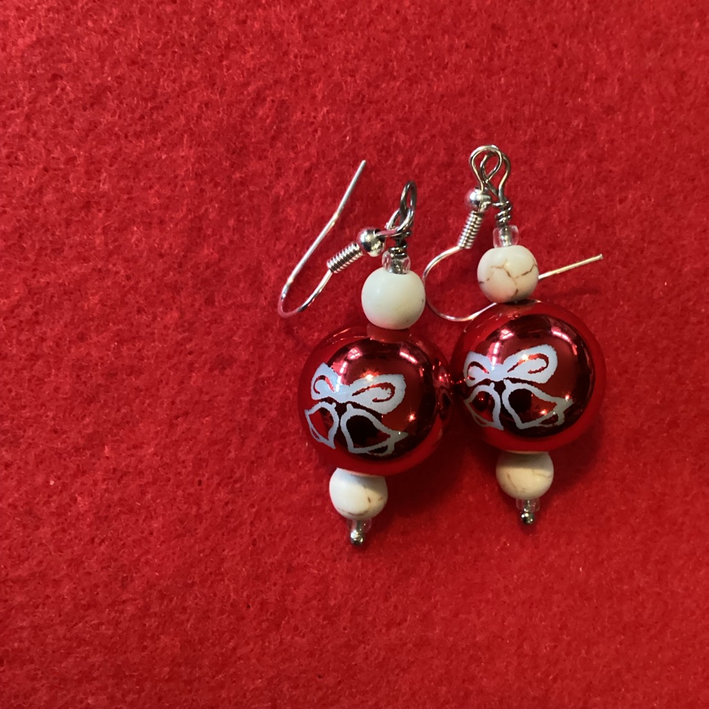 Elegant Red And White Beaded Christmas Earrings